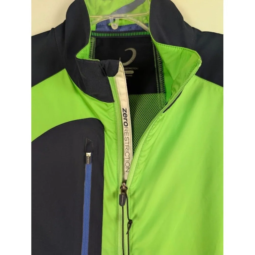 Zero Restriction Golf Vest Mens L Lime Green Navy Vented Wind Rain Resistant NWT